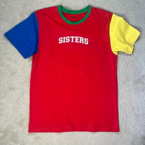 Colorblock Graphic T-Shirt Red Blue Yellow Green - Sisters Size XL - Picture 1 of 7